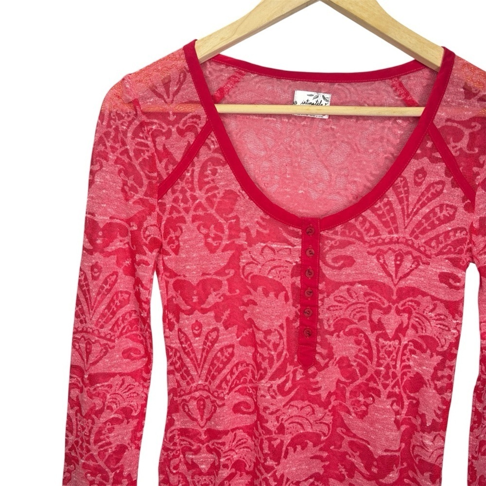 Free People Intimately Sheer Lace Burnout Long Sleeve Henley Top Size S - Picture 2 of 6
